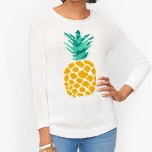 Talbots New Rolled Neck Cotton Knit Sweater Size XL White Coastal Novelty